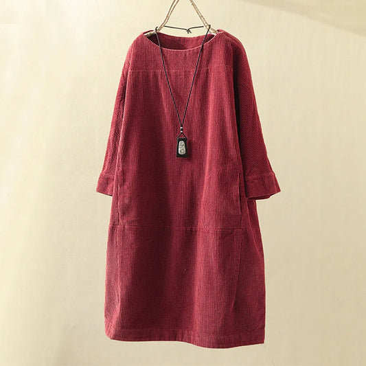 Women’s A-Line Above-Knee Dress – Soft Round-Neck Casual Dress