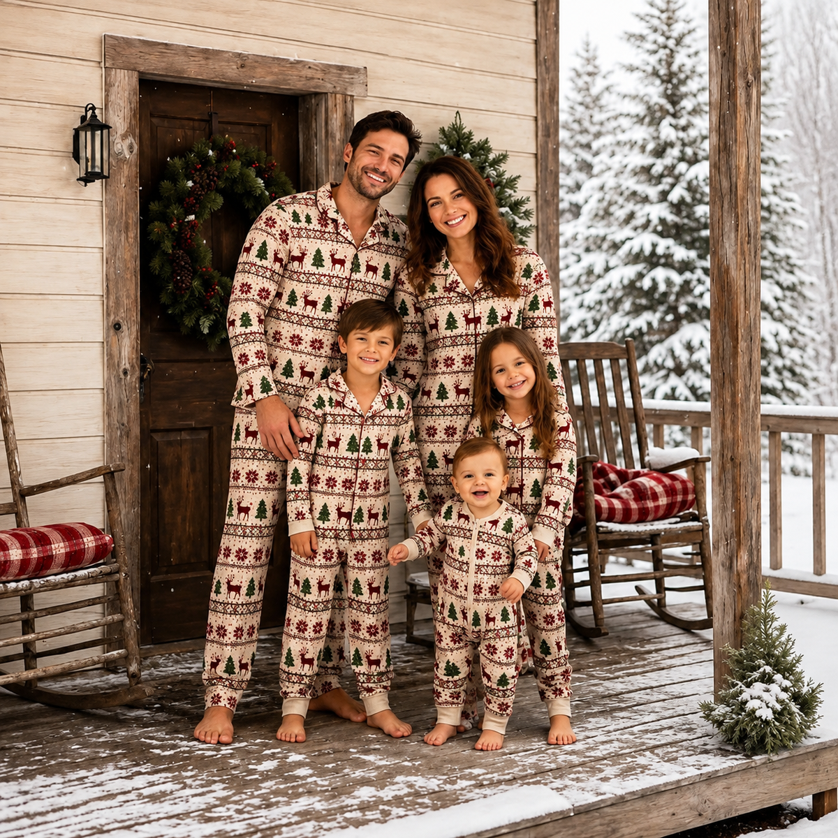 Matching Family Christmas Pyjamas - Rustic Cabin