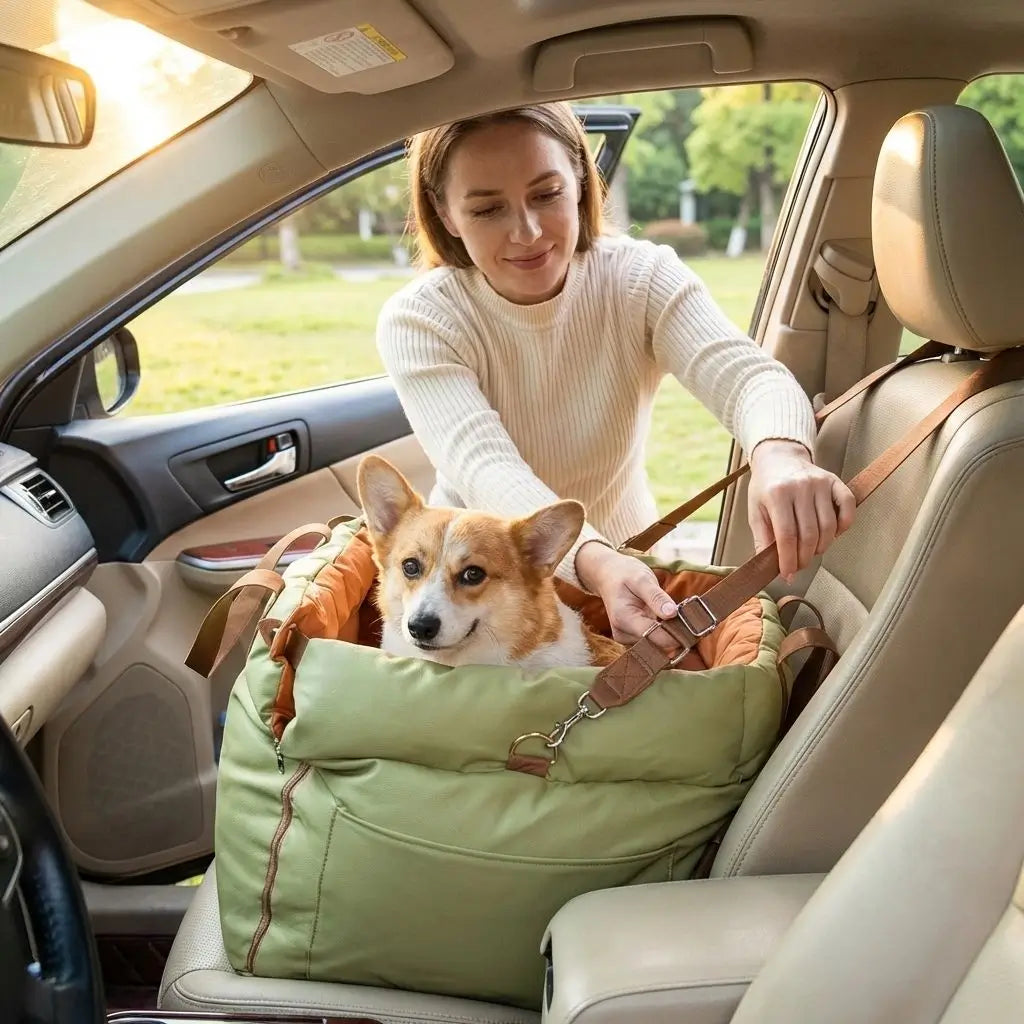 2-in-1 Dog Car Seat & Travel Bed with Safety Leash
