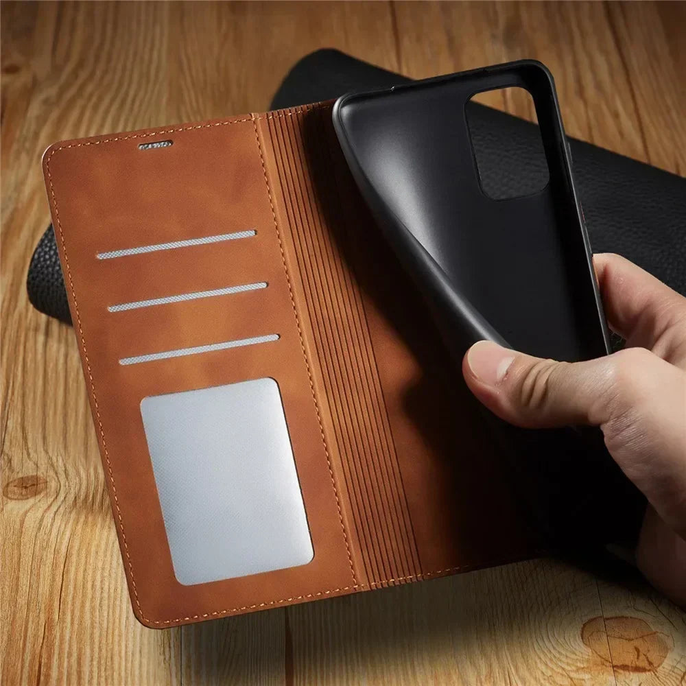 Magnetic Leather Wallet Case for Samsung Galaxy – Card Slots & Flip Cover