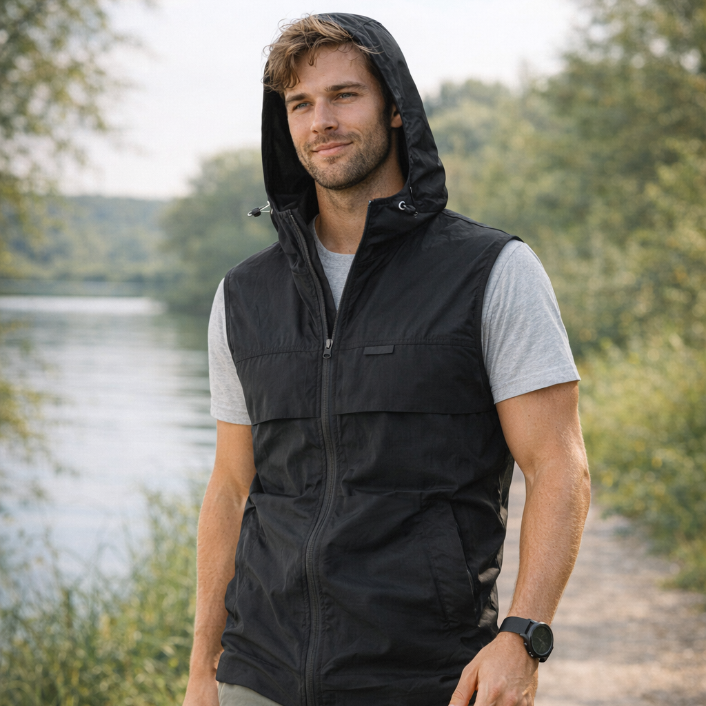 Men’s Hooded Gilet – Lightweight Windproof Vest for Fishing & Hiking