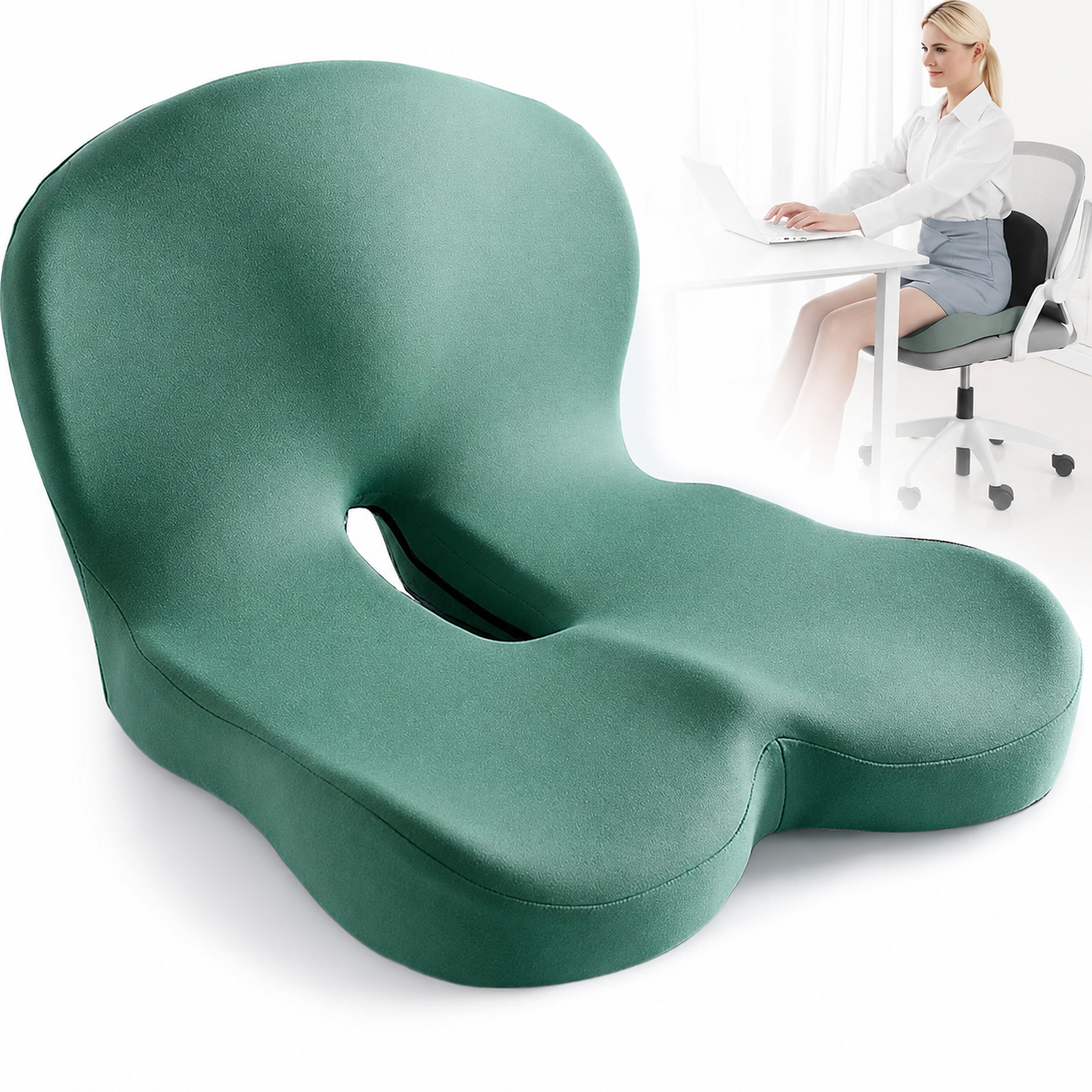 Ergonomic Memory Foam Seat Cushion – Non-Slip Office, Car & Travel Support