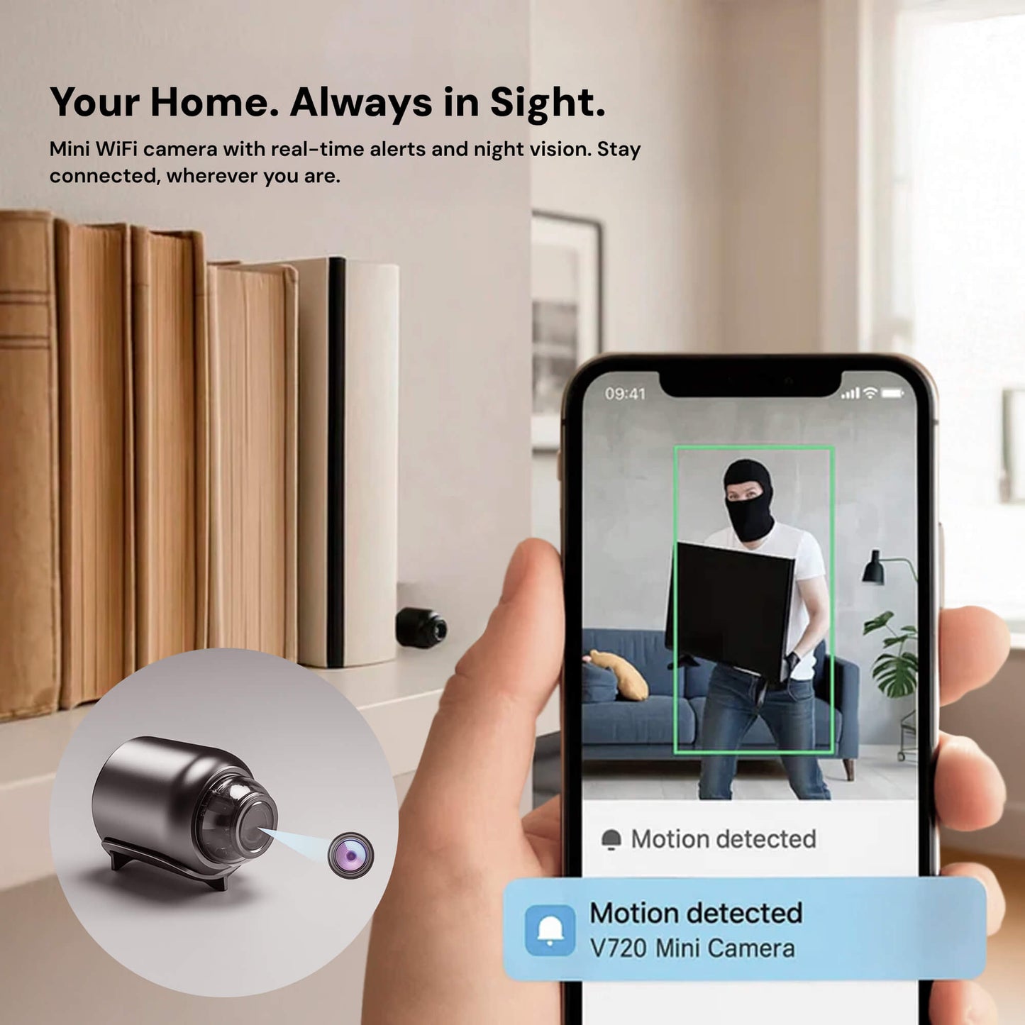 1080P Mini WiFi Security Camera – 140° Wide Angle, Night Vision & Motion Alerts