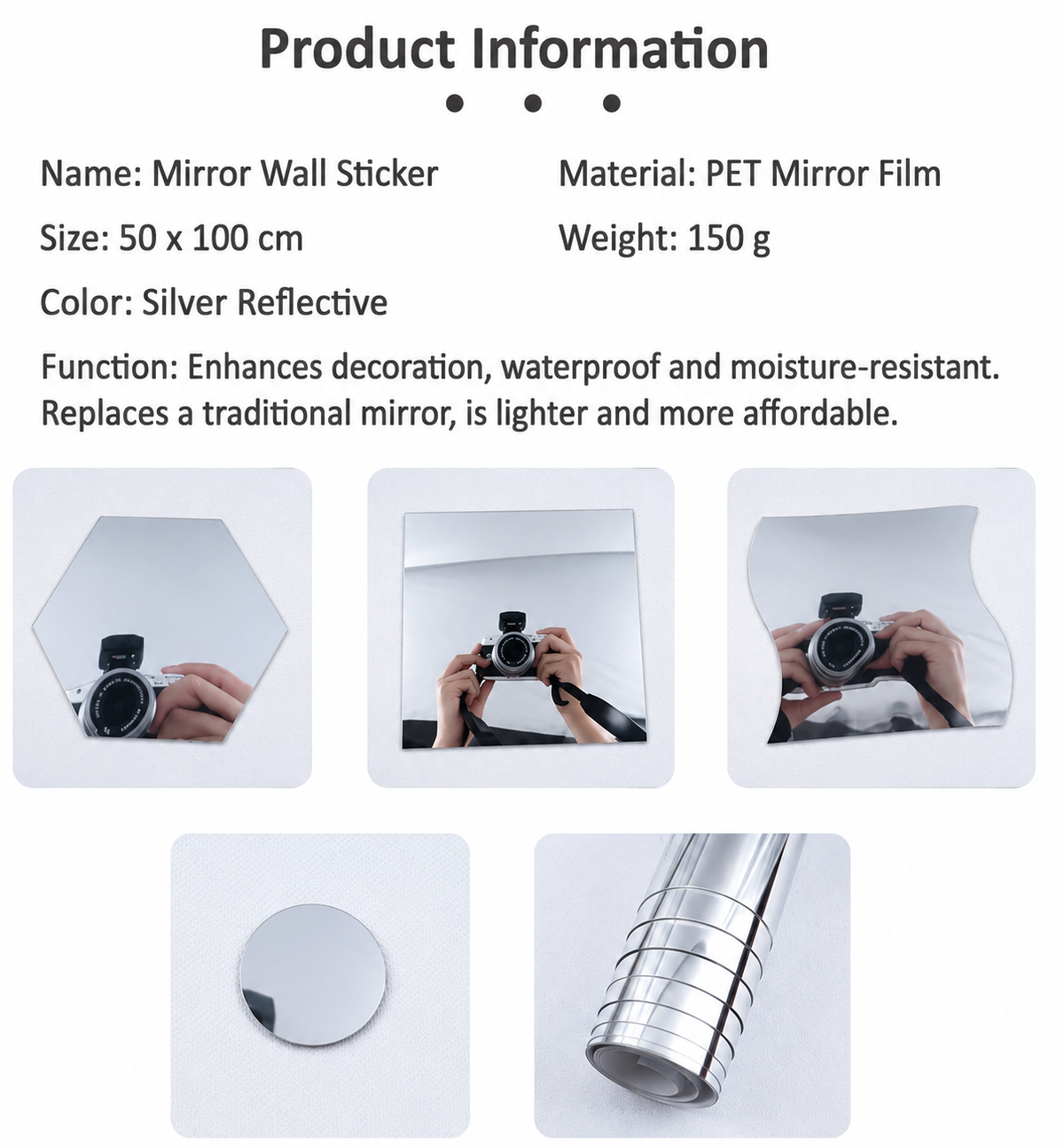 Self-Adhesive Flexible Mirror Film – Shatter-Resistant Cut-to-Size Reflective Sheet
