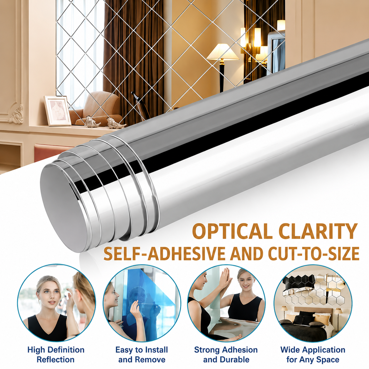 Self-Adhesive Flexible Mirror Film – Shatter-Resistant Cut-to-Size Reflective Sheet