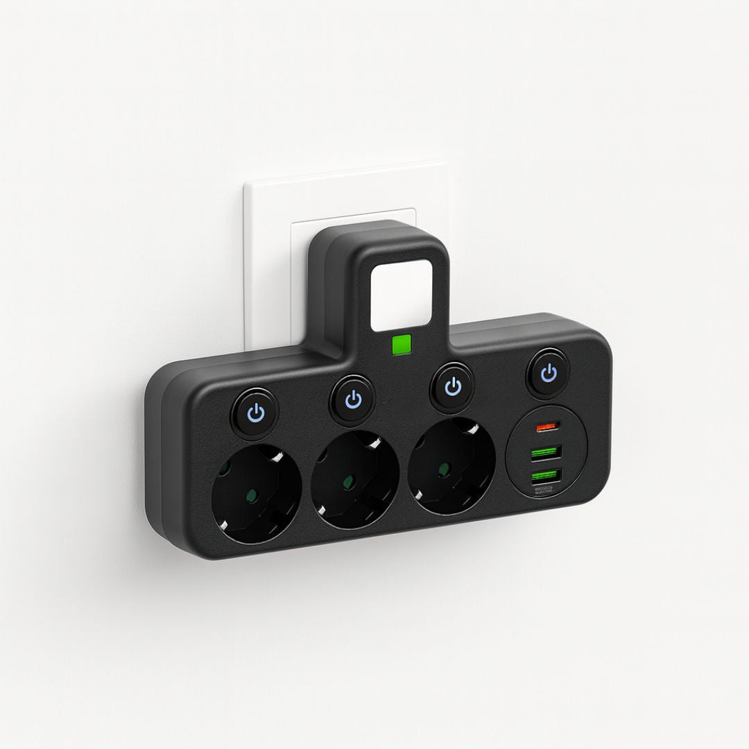 3-Way Extension Lead with USB-C – Surge Protection & Child Safety