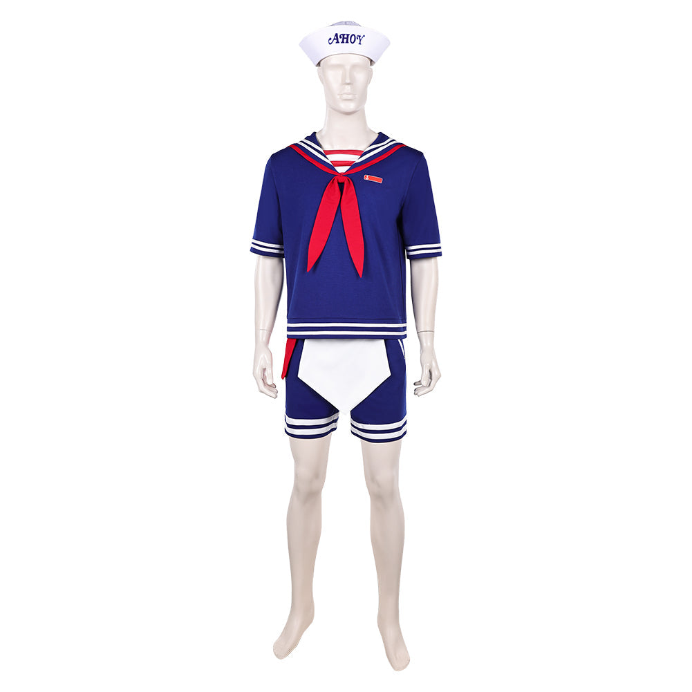 Stranger Things 3 Scoops Ahoy Steve Harrington Blue Sailor Set Halloween Costume