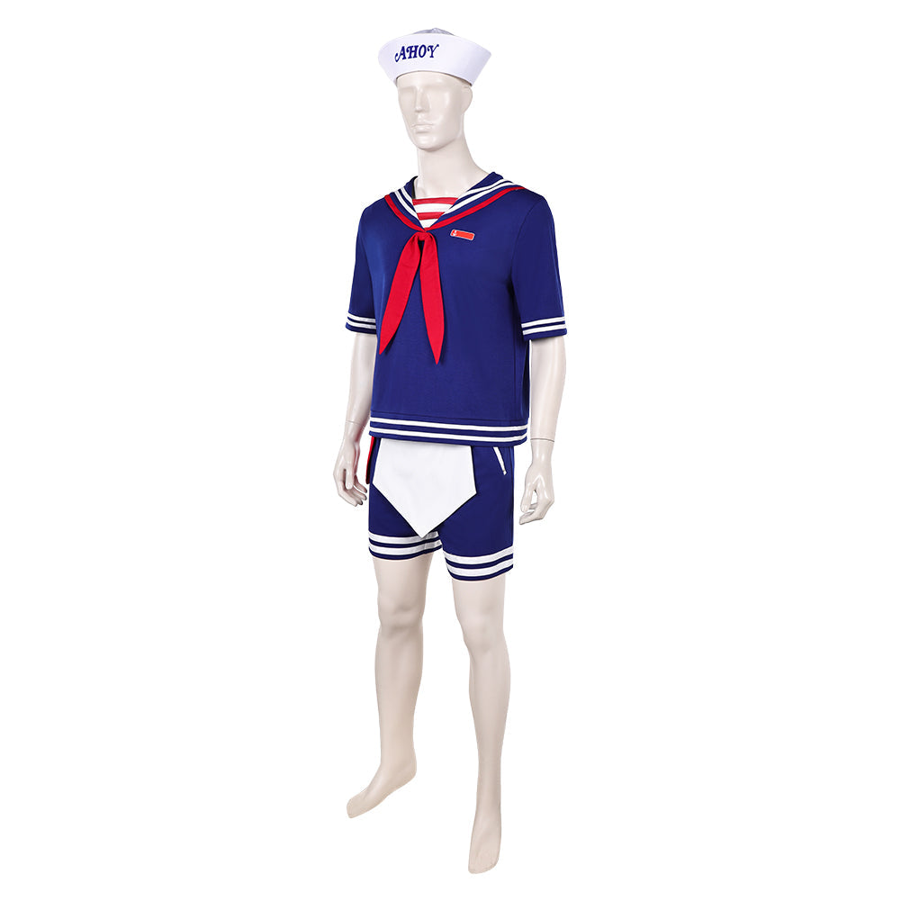 Stranger Things 3 Scoops Ahoy Steve Harrington Blue Sailor Set Halloween Costume