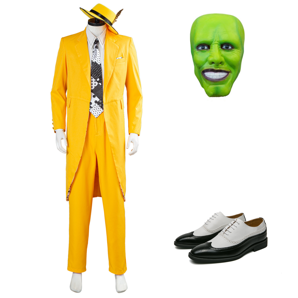 The Mask Jim Carrey Yellow Suit Men Uniform Halloween Costume