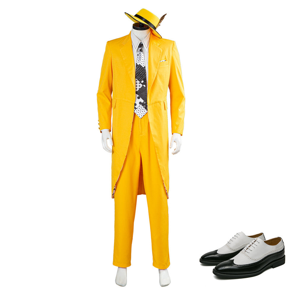 The Mask Jim Carrey Yellow Suit Men Uniform Halloween Costume