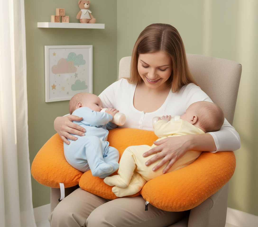Twin Nursing Pillow – Tandem Feeding Support with Washable Cover, 96x38cm