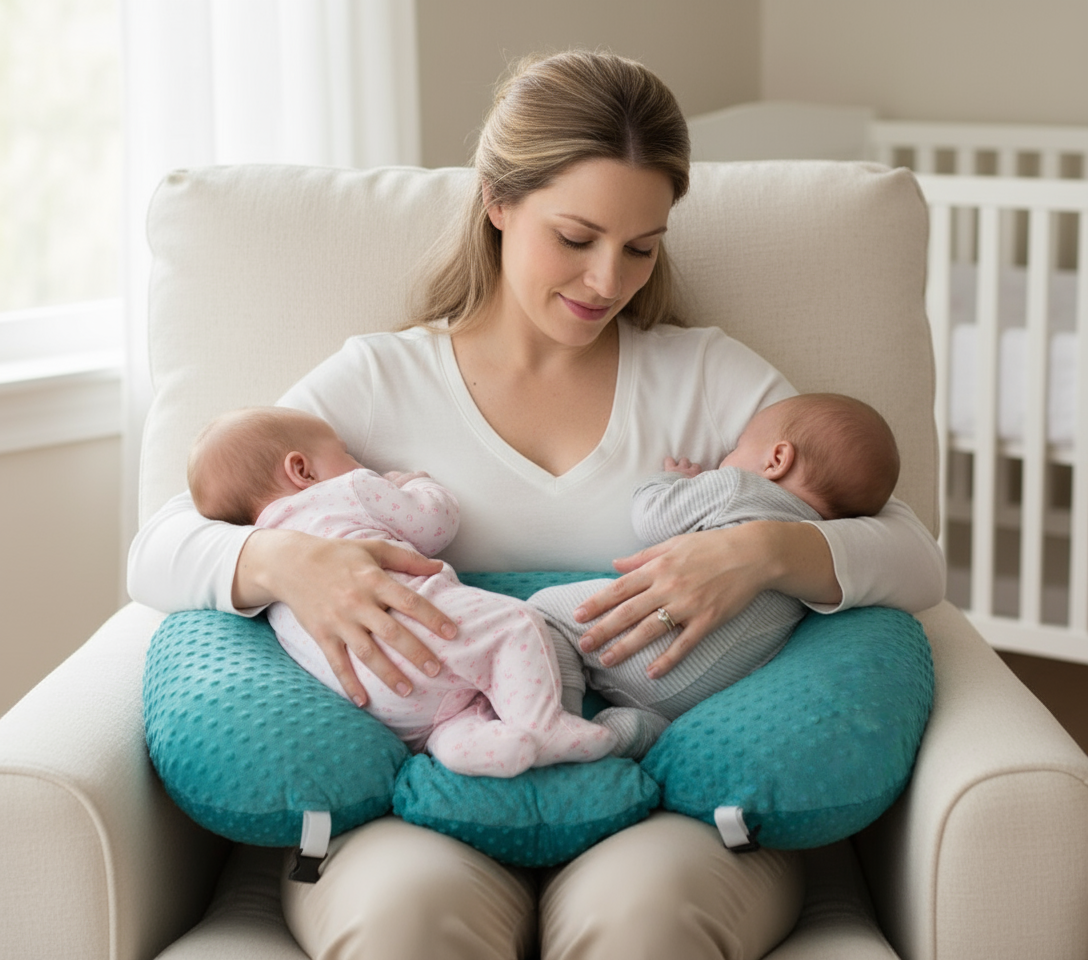 Twin Nursing Pillow – Tandem Feeding Support with Washable Cover, 96x38cm