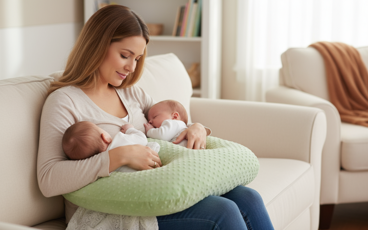 Twin Nursing Pillow – Tandem Feeding Support with Washable Cover, 96x38cm