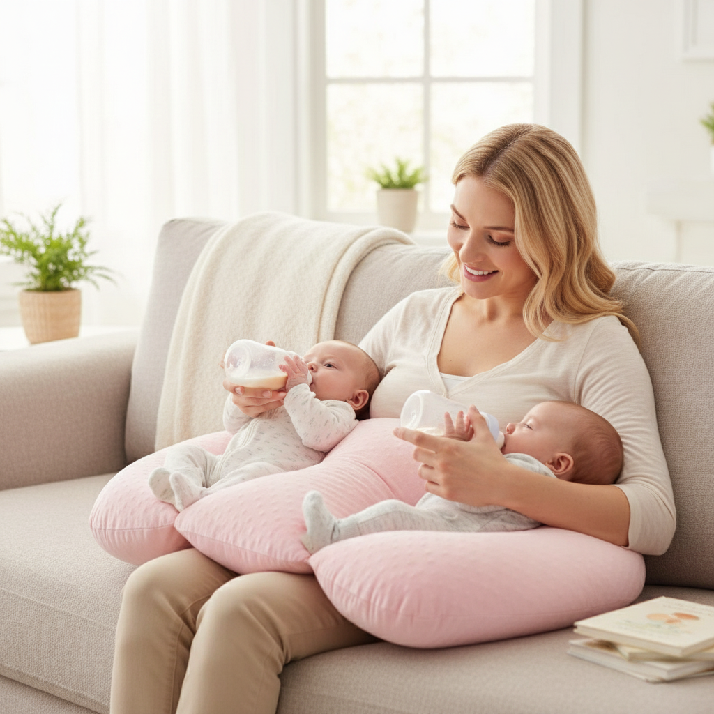 Twin Nursing Pillow – Tandem Feeding Support with Washable Cover, 96x38cm