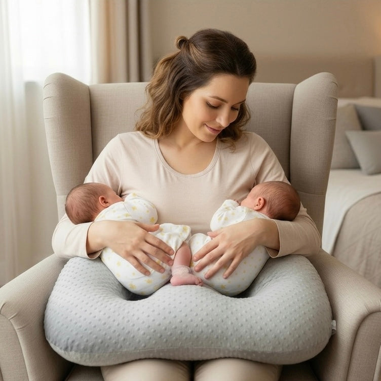 Twin Nursing Pillow – Tandem Feeding Support with Washable Cover, 96x38cm