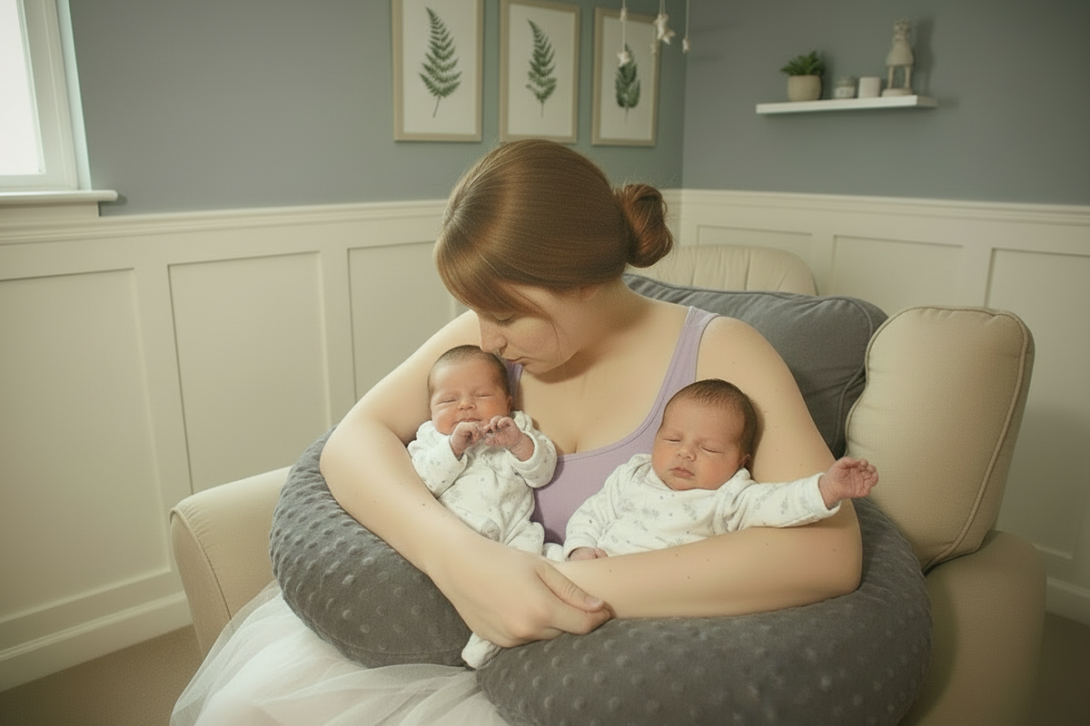 Twin Nursing Pillow – Tandem Feeding Support with Washable Cover, 96x38cm