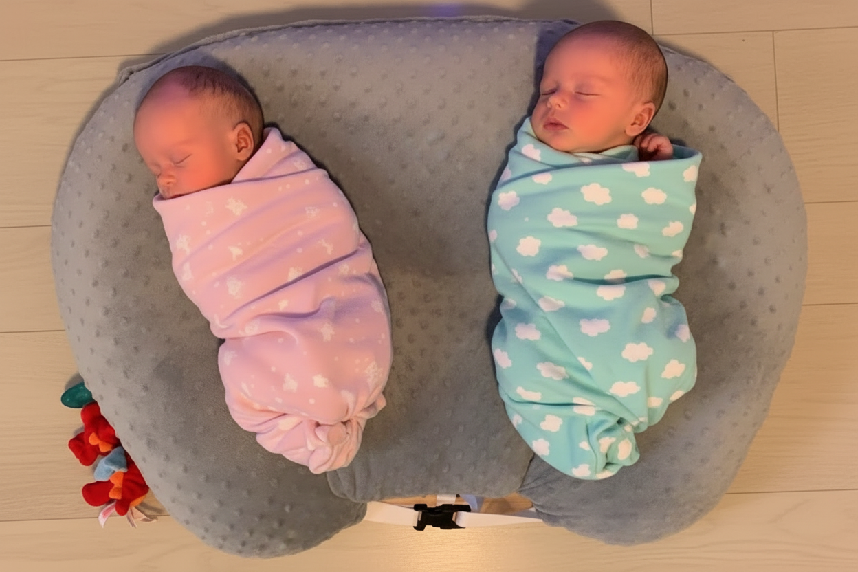 Twin Nursing Pillow – Tandem Feeding Support with Washable Cover, 96x38cm