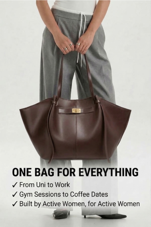 Women’s Large University Tote Bag – Vegan Leather, 59cm