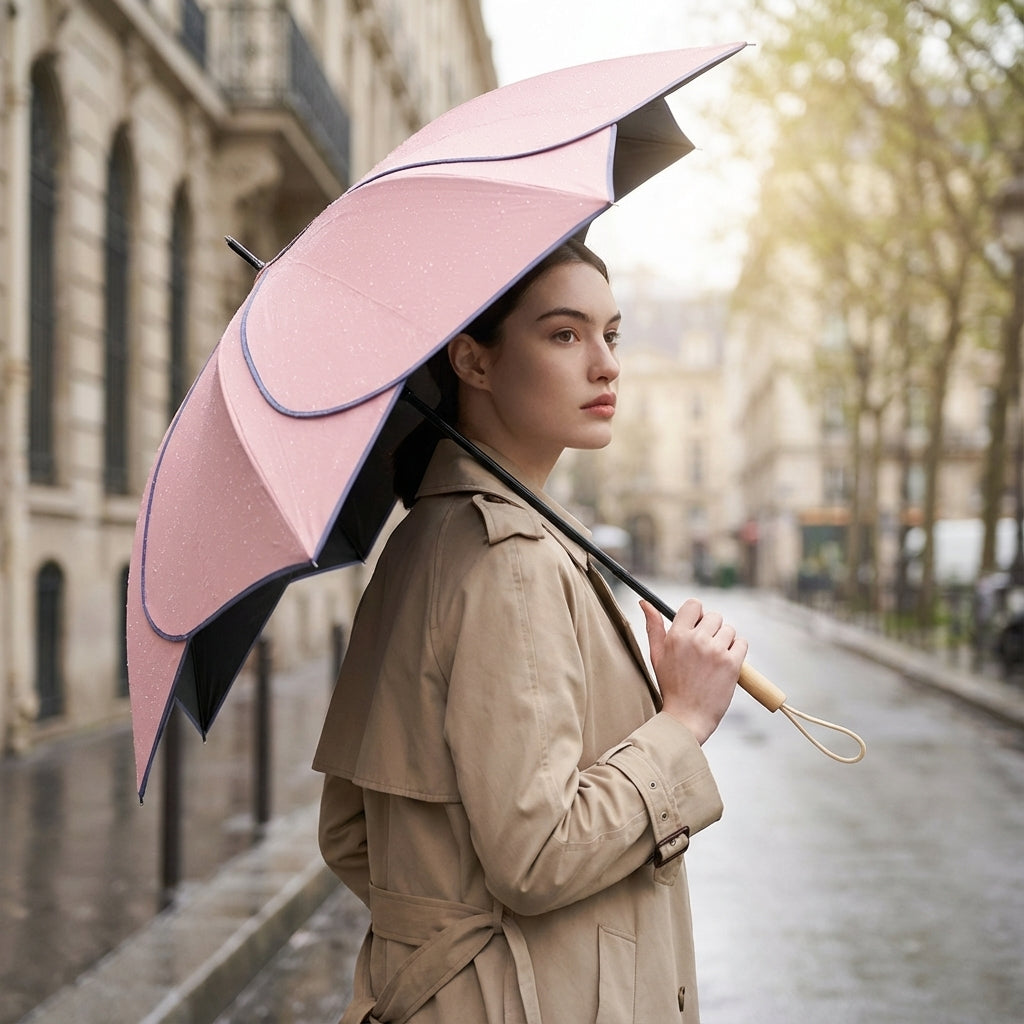 Women’s Floral Umbrella – UV Resistant Waterproof Canopy, Wooden Handle