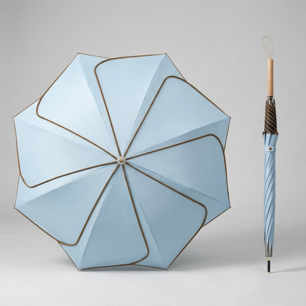 Women’s Floral Umbrella – UV Resistant Waterproof Canopy, Wooden Handle