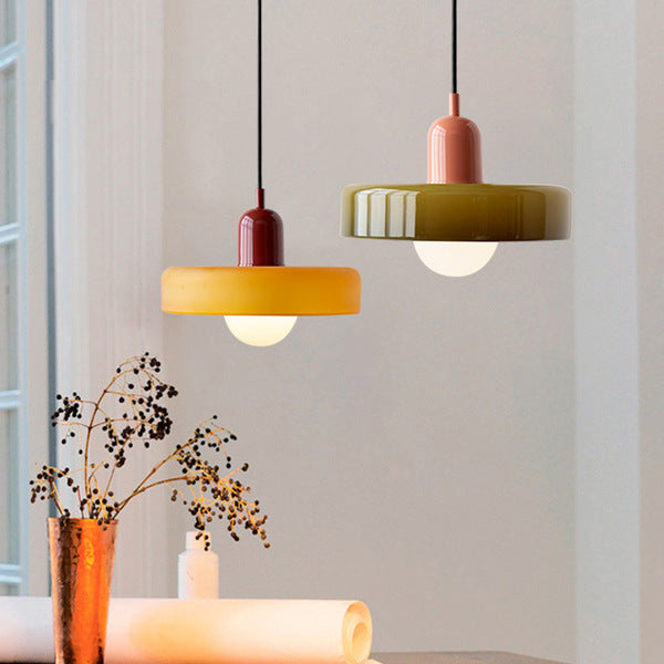 Bauhaus Stained Glass Pendant Light – Round Colourful Ceiling Lamp