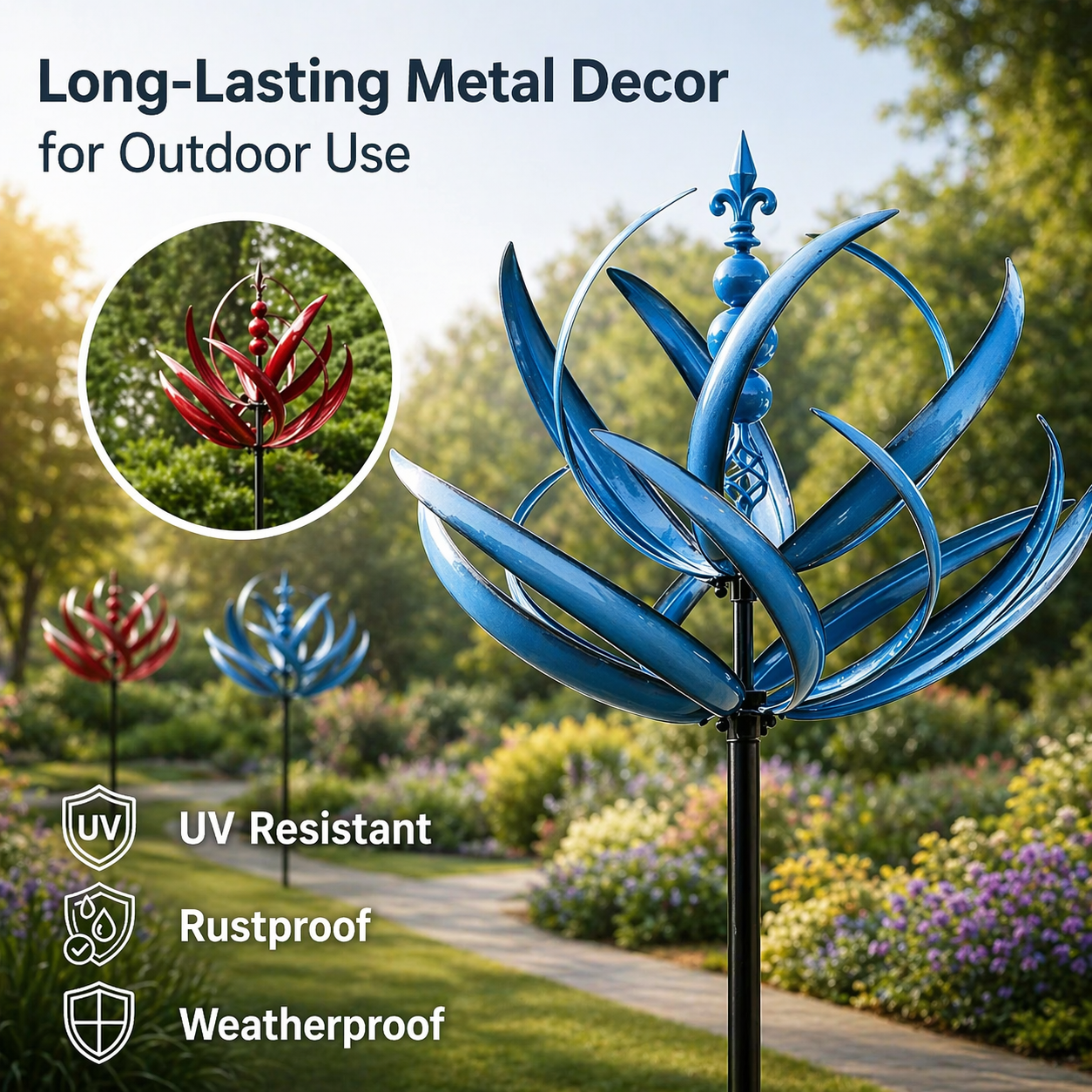 Metal Lotus Garden Wind Spinner – Rust-Resistant Outdoor Yard Decoration