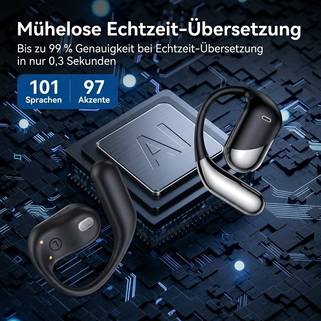 Real-Time Translation Earbuds – Open-Ear Bluetooth Translator Headphones