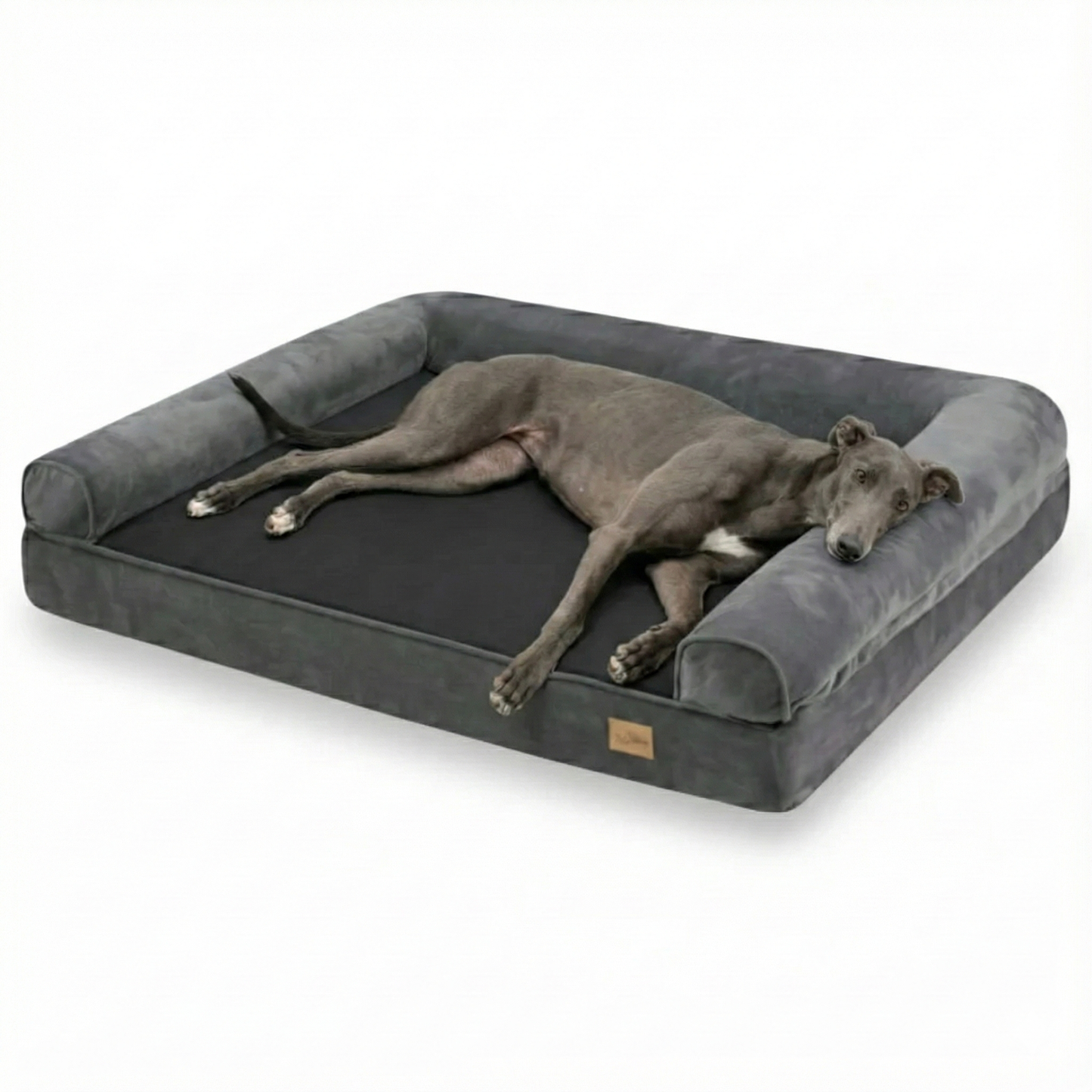 Large Memory Foam Dog Bed with Waterproof Lining & Bolsters