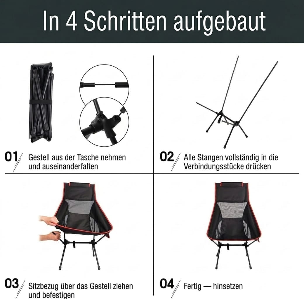 High-Back Camping Chair – Portable Folding Outdoor Seat