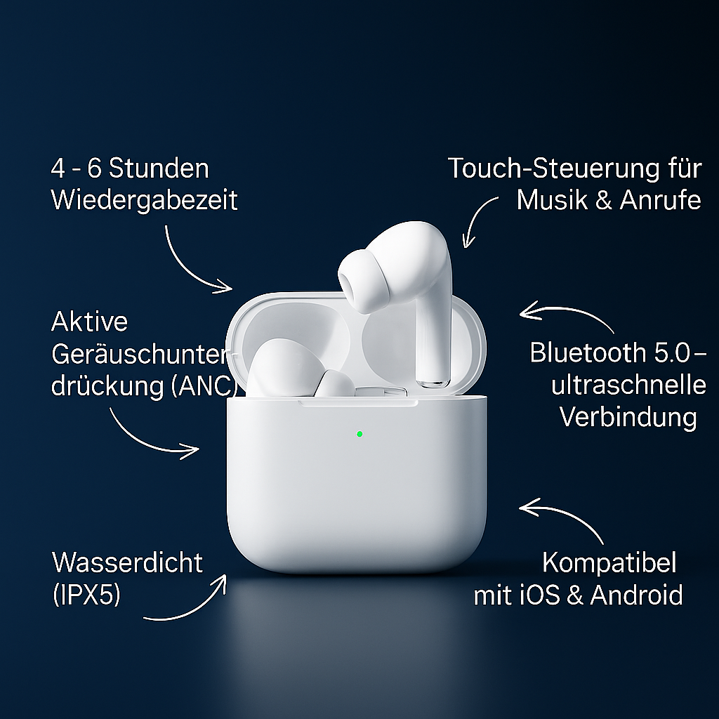 Wireless Bluetooth Earbuds with ANC, Charging Case & USB-C