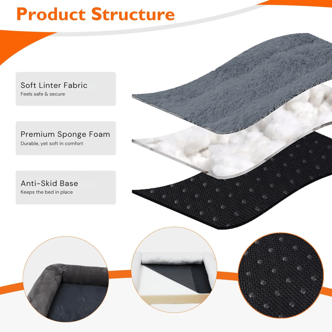 Large Memory Foam Dog Bed with Waterproof Lining & Bolsters