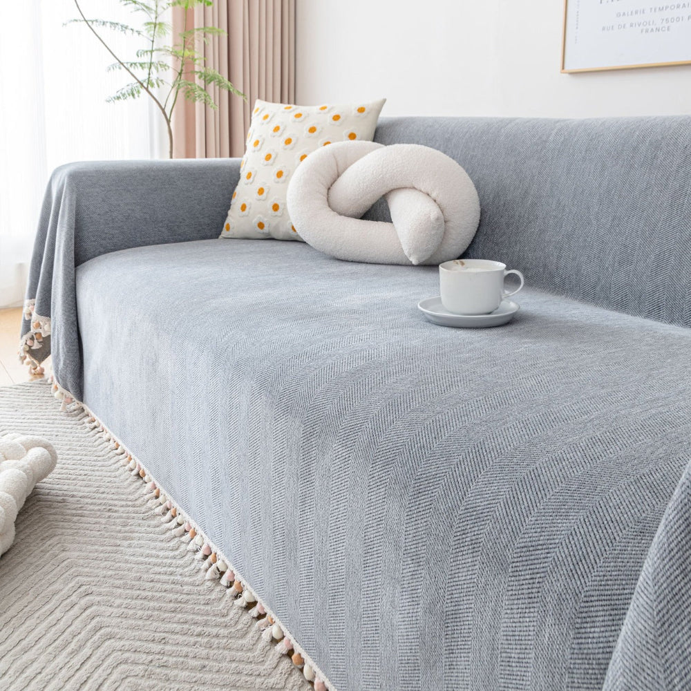 Pet-Friendly Herringbone Tassel Sofa Cover