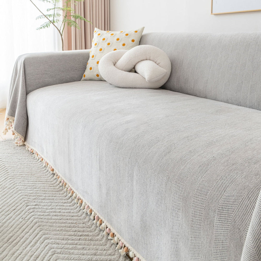Pet-Friendly Herringbone Tassel Sofa Cover