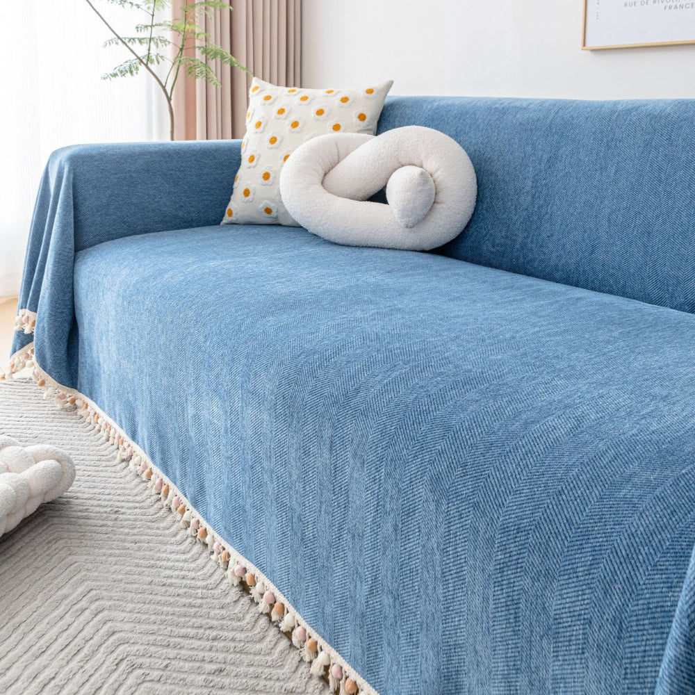 Pet-Friendly Herringbone Tassel Sofa Cover