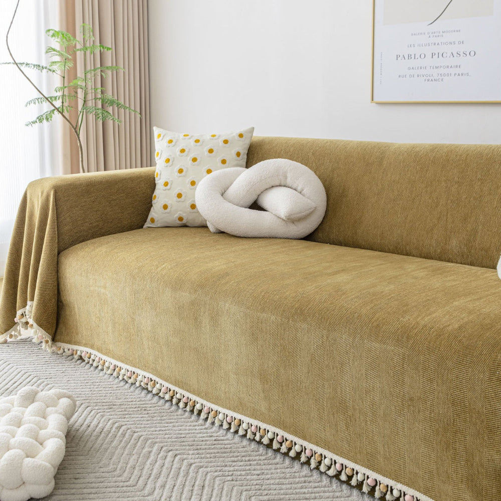Pet-Friendly Herringbone Tassel Sofa Cover