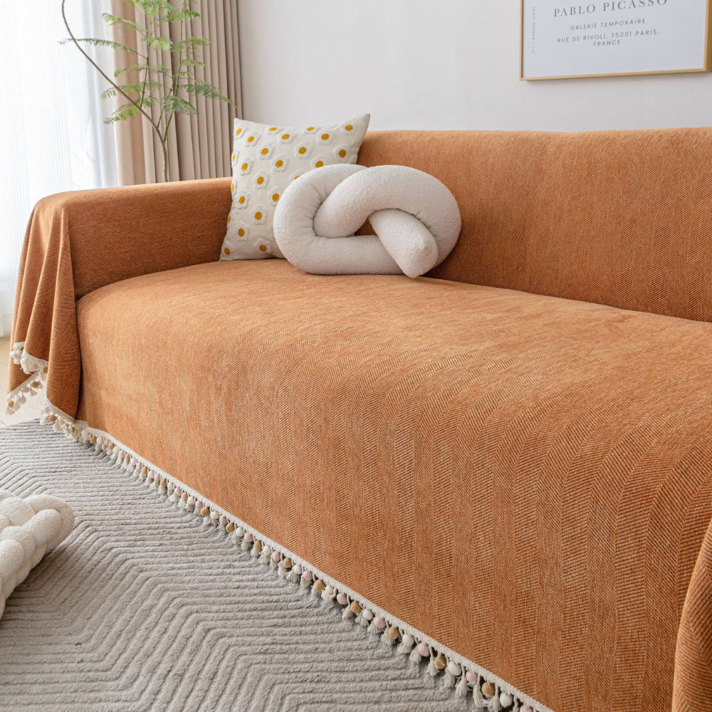 Pet-Friendly Herringbone Tassel Sofa Cover