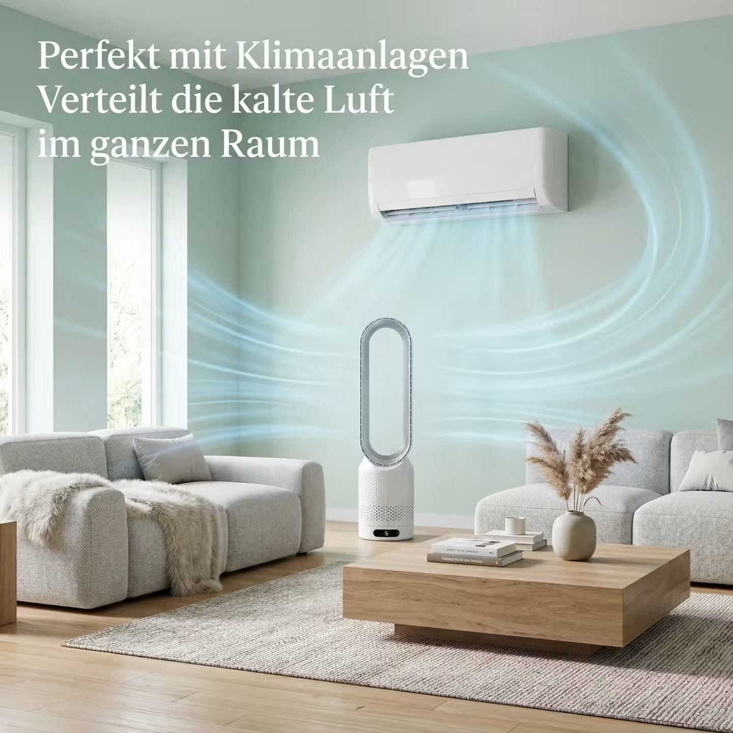 2-in-1 Heating & Cooling Tower Fan – Bladeless Indoor Climate Fan
