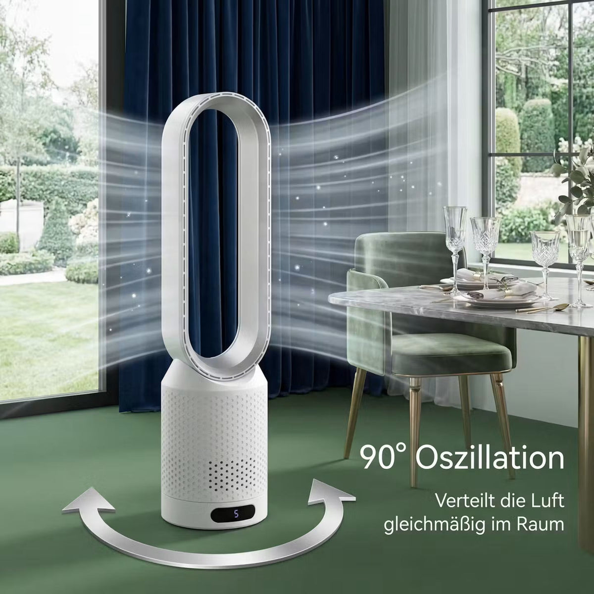 2-in-1 Heating & Cooling Tower Fan – Bladeless Indoor Climate Fan
