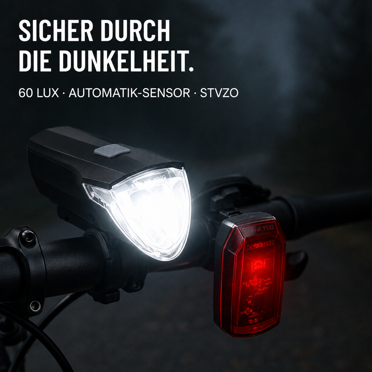 Rechargeable Bicycle Front Light – 60 Lux Automatic Bike Light