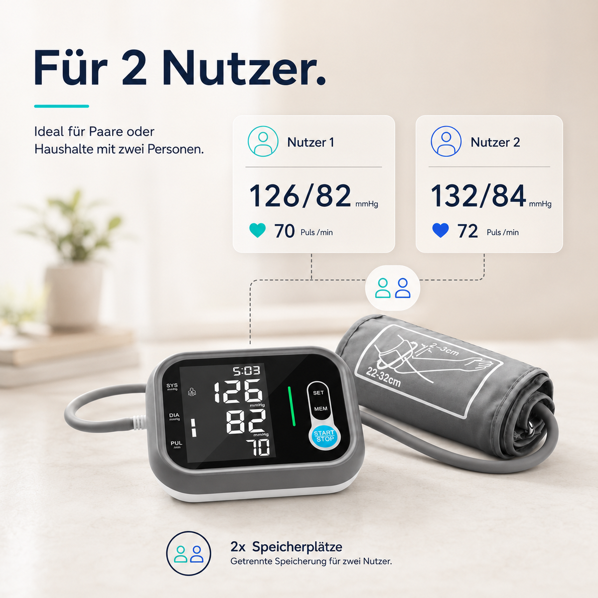 Upper Arm Blood Pressure Monitor – Large LCD & Dual User Memory