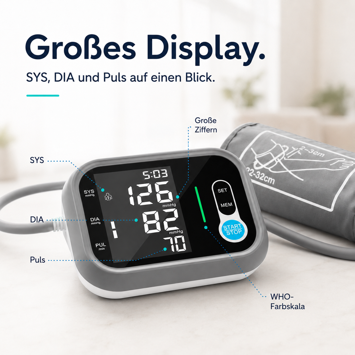 Upper Arm Blood Pressure Monitor – Large LCD & Dual User Memory