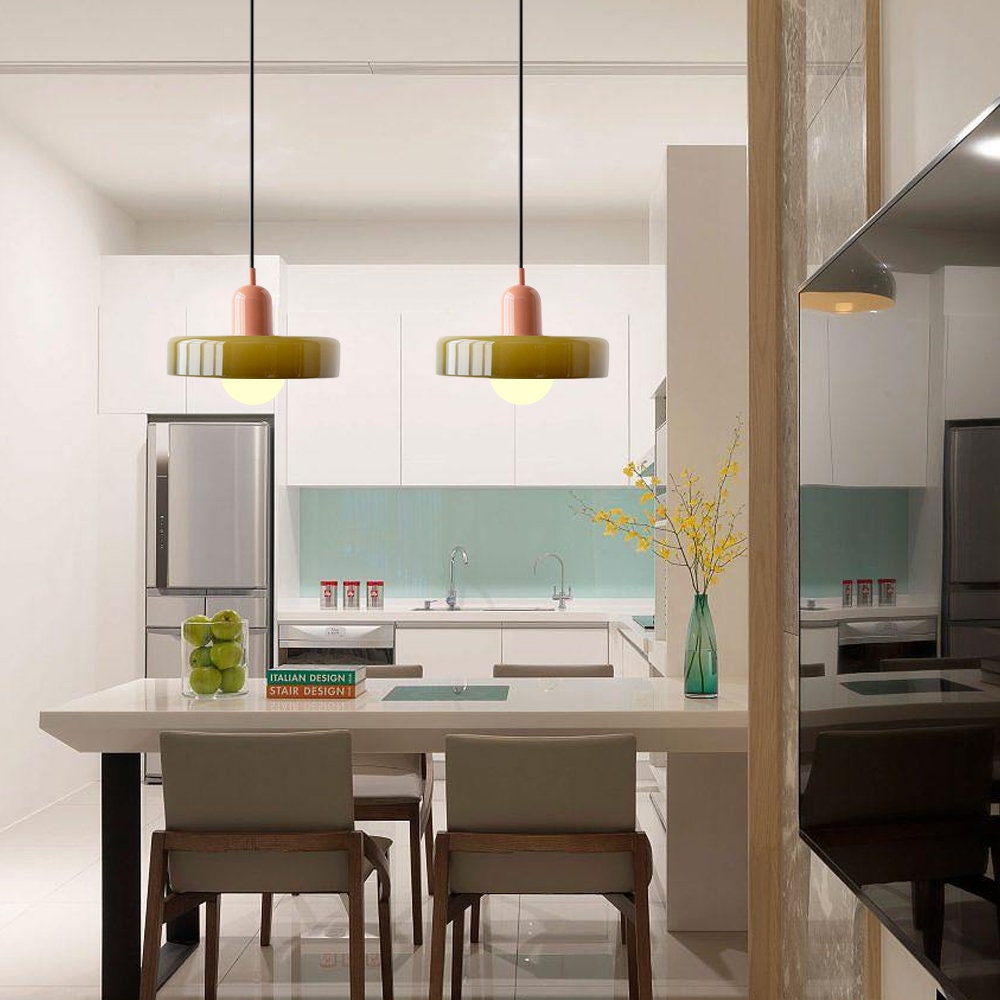 Bauhaus Stained Glass Pendant Light – Round Colourful Ceiling Lamp