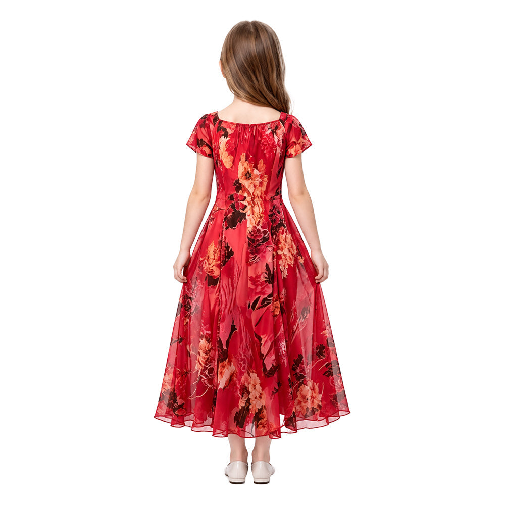 Kids' Widow's Bay (2026) Patricia Moyer Red Floral Dress Halloween Costume