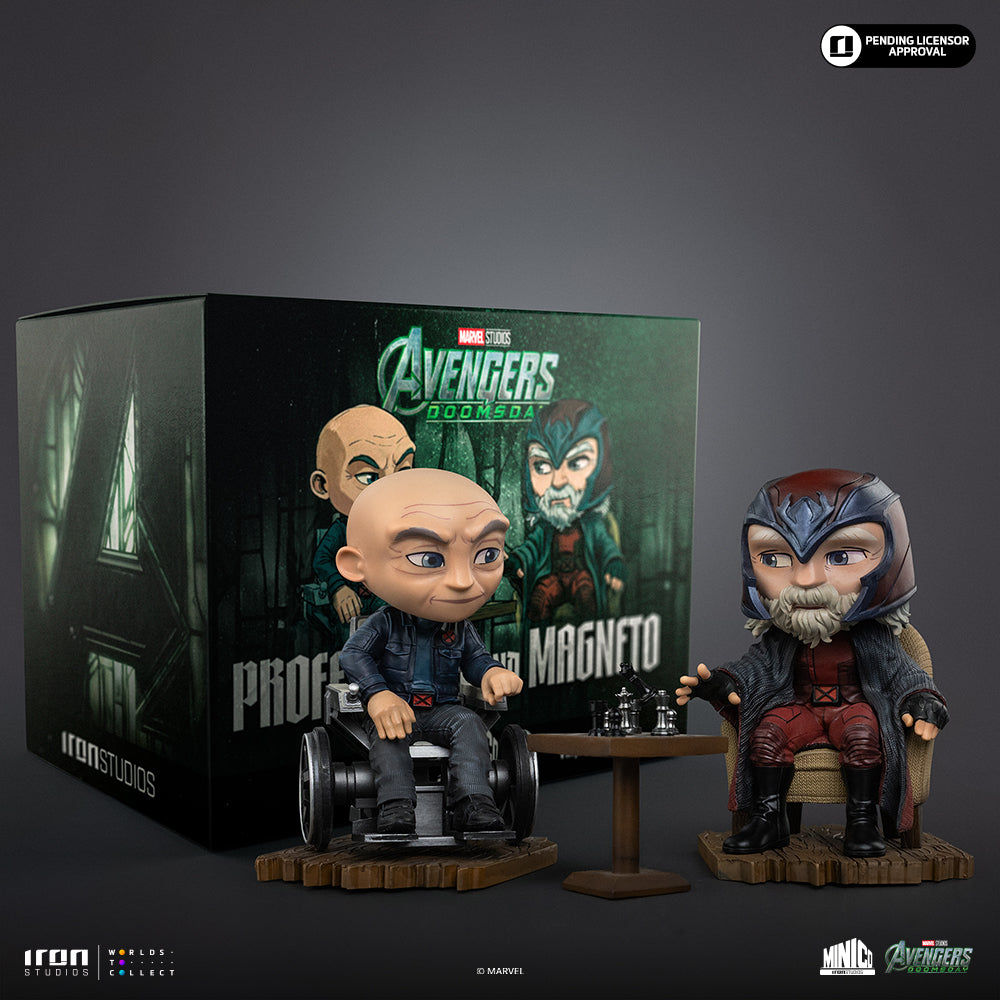 Seated Telepathic Hero and Helmeted Magnetic Villain - Mini Collectible Statue