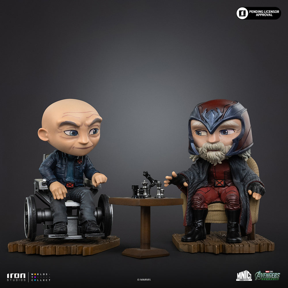 Seated Telepathic Hero and Helmeted Magnetic Villain - Mini Collectible Statue