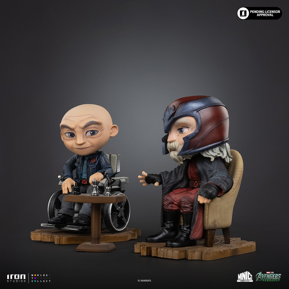 Seated Telepathic Hero and Helmeted Magnetic Villain - Mini Collectible Statue