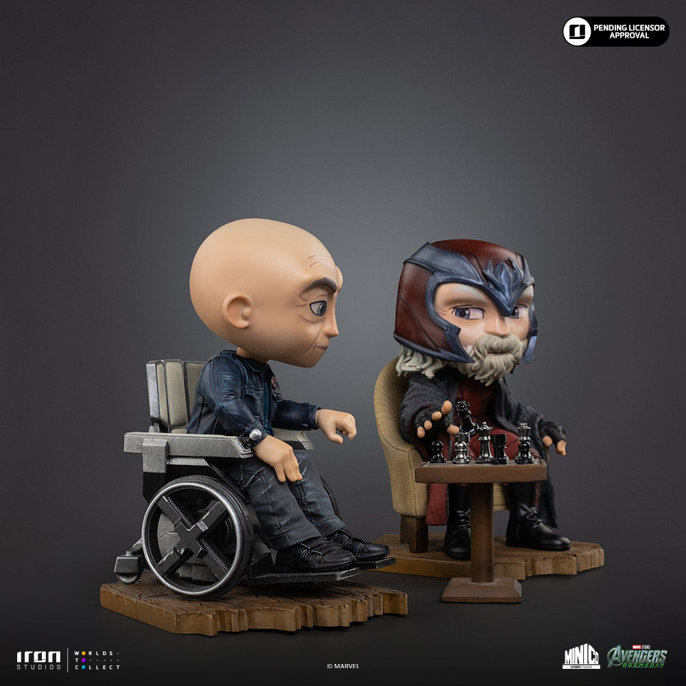 Seated Telepathic Hero and Helmeted Magnetic Villain - Mini Collectible Statue