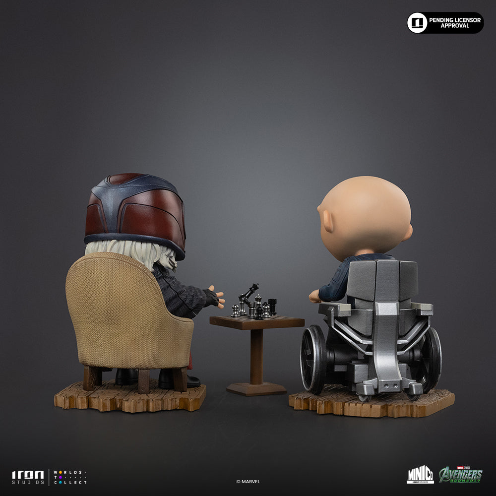 Seated Telepathic Hero and Helmeted Magnetic Villain - Mini Collectible Statue