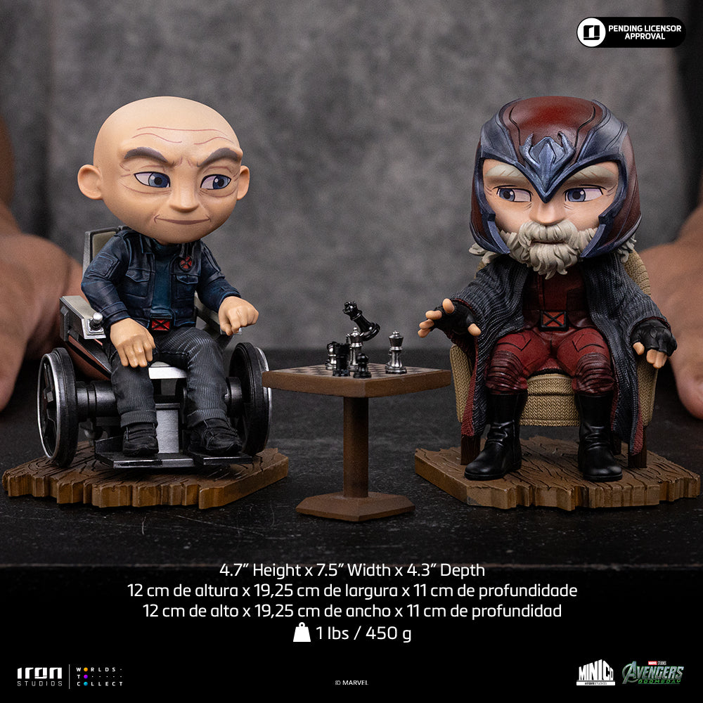 Seated Telepathic Hero and Helmeted Magnetic Villain - Mini Collectible Statue