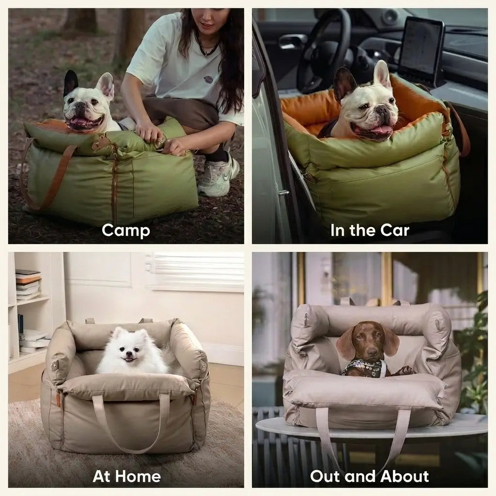 2-in-1 Dog Car Seat & Travel Bed with Safety Leash